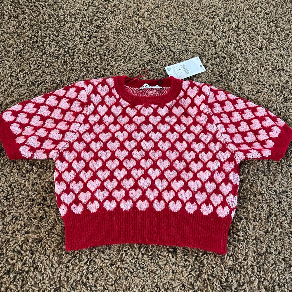 ZARA HEART JACQUARD KNIT SWEATER